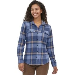 PATAGONIA W'S L/S ORGANIC COTTON MW FJORD FLANNEL SHIRT COMSTOCK CURRENT BLUE 23 -Volcom Boutique 9 110779 w s l s organic cotton mw fjord flannel shirt comstock current blue 42405 cmkc 02