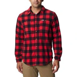 COLUMBIA FLARE GUN FLEECE OVER SHIRT MOUNTAIN RED CHECK 23