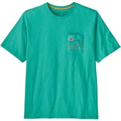 PATAGONIA M'S LINE LOGO RIDGE STRIPE ORGANIC POCKET T-SHIRT FRESH TEAL 23